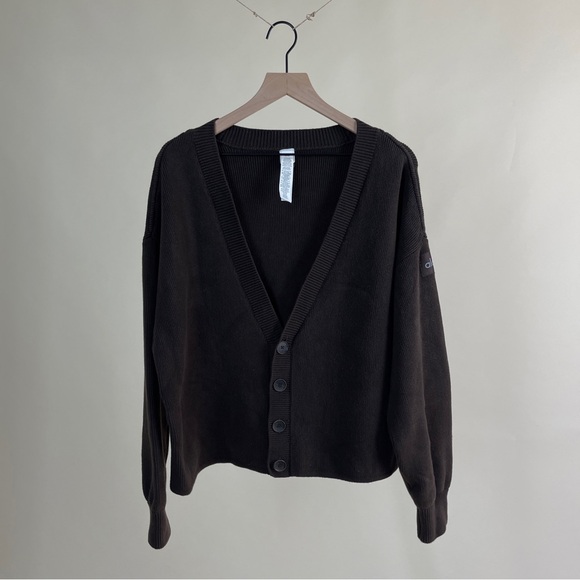 ALO Yoga Olive Brown Button-Front Cardigan Sweater - Picture 6 of 9